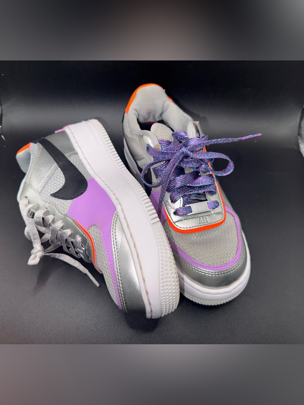 Nike Air Force 1 Shadow Metallic Silver Hyper Blue Pink Sneakers Women’s 7.5 - Picture 17 of 17